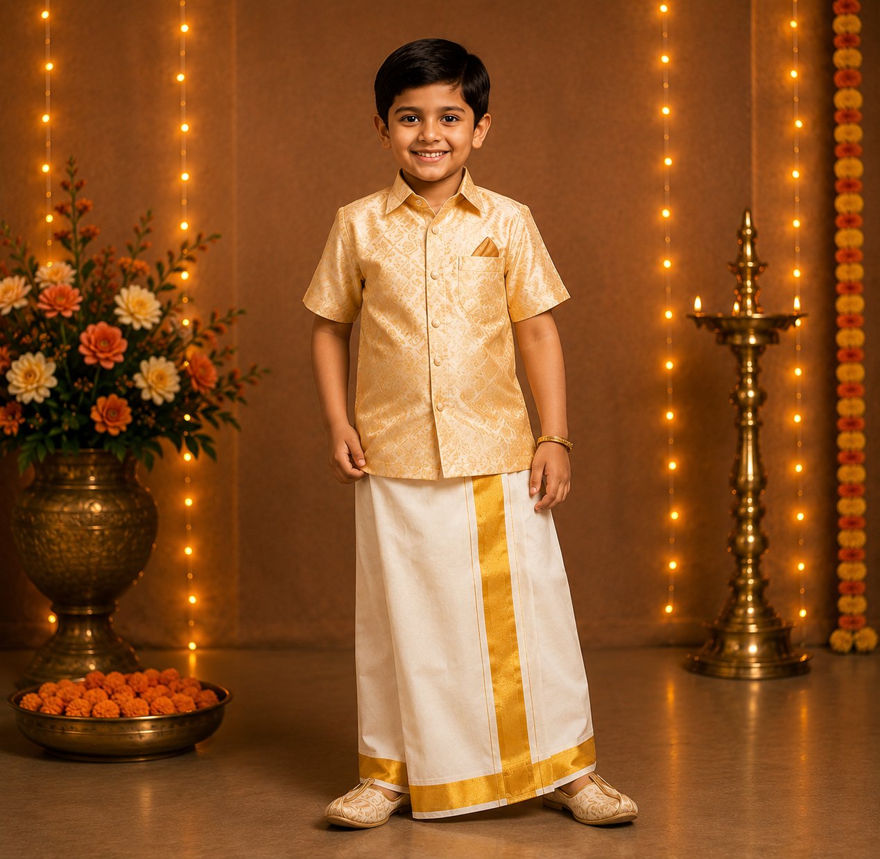 Boys dhoti set draped on a child display mannequin