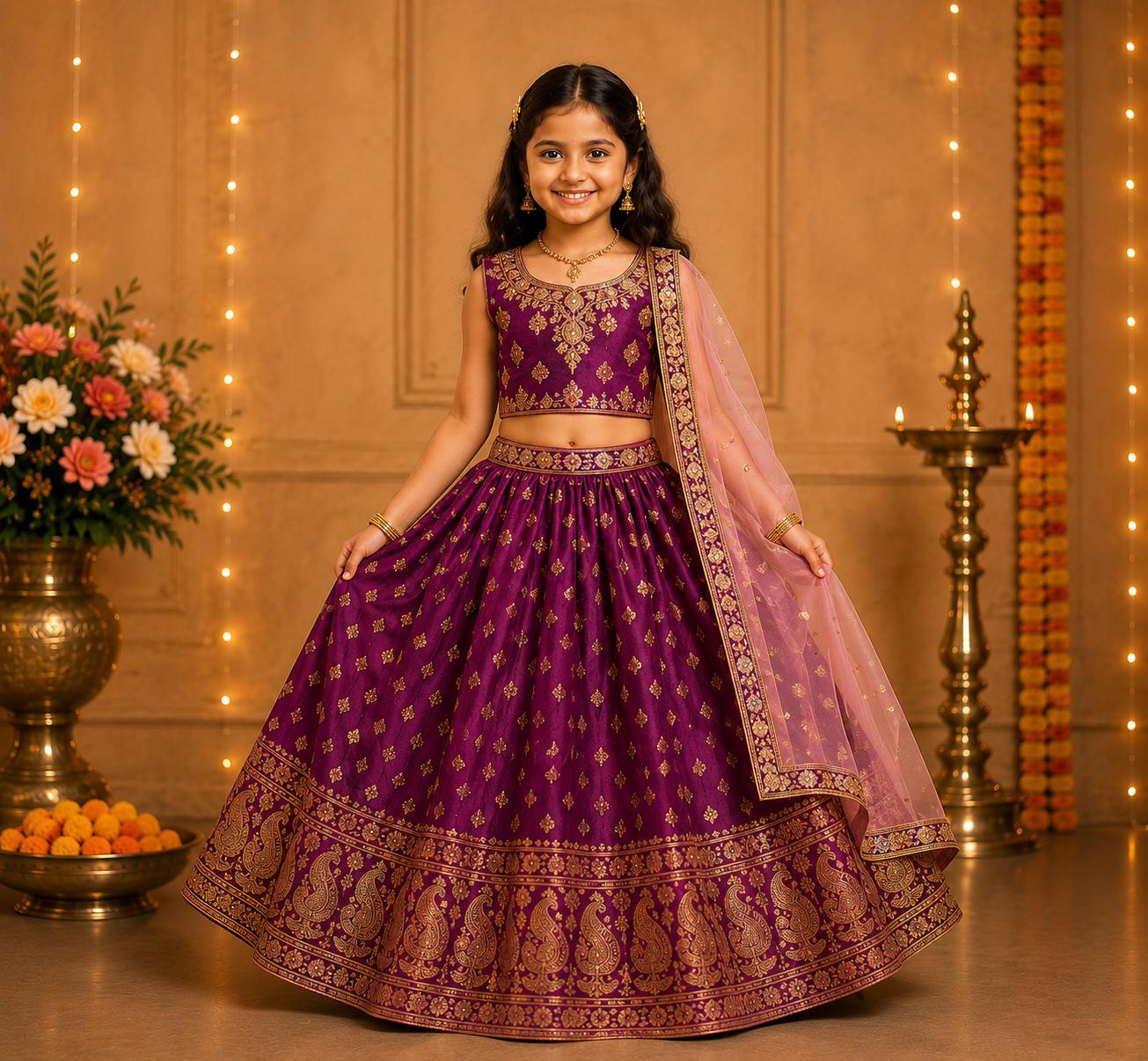 Kids festive wear kurta set with marigold styling