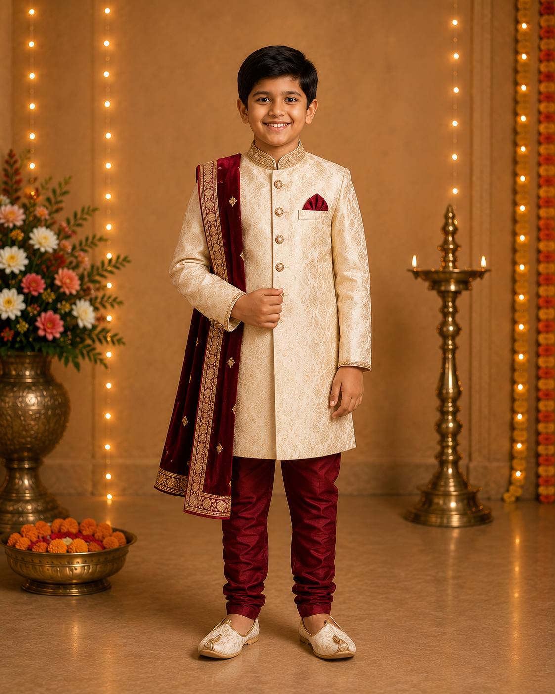 Kids wedding wear sherwani with turban and mojari